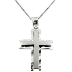 Λευκόχρυσος βαπτιστικός σταυρός Κ14 με αλυσίδα